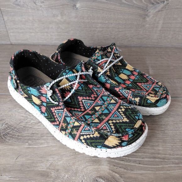 Hey Dude Shoes Womens 9 Wendy Bayside Black Aztec Southwestern Slip On Loafers - Picture 3 of 9